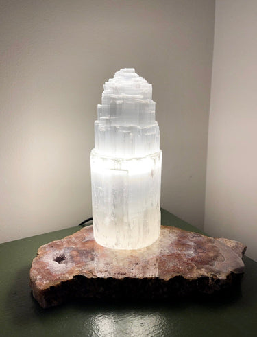 Selenite Tower Lamp Halo Quartz